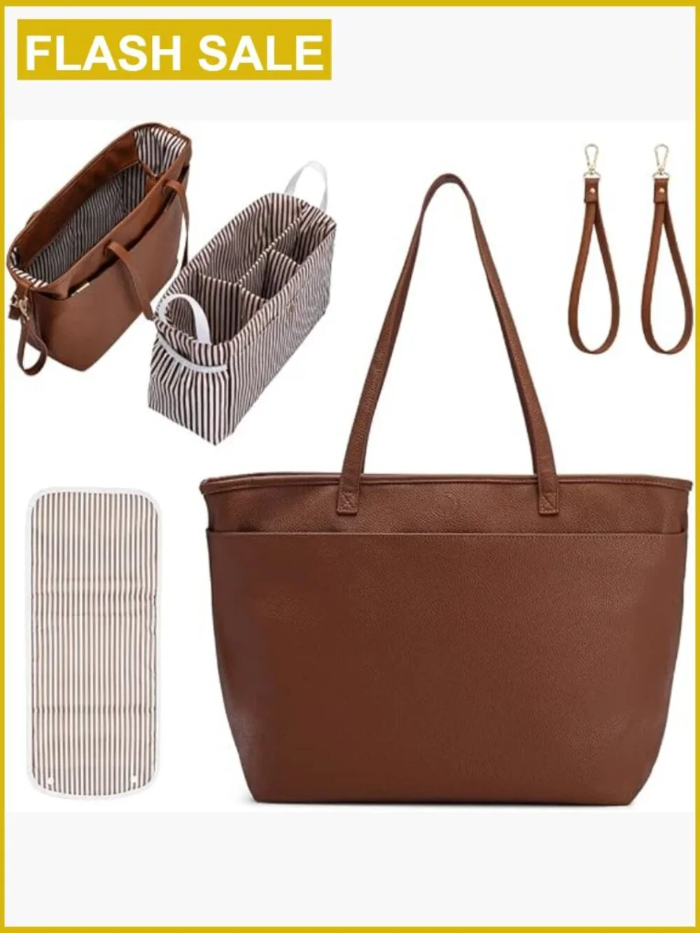 Vegan Leather Tote with Removable Diaper Bag Insert and Changing Pad